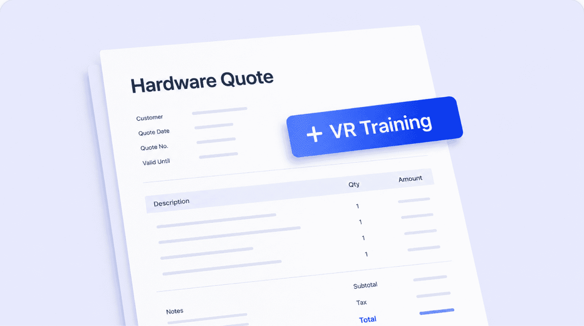 A hardware quote with a VR training line item being added to it